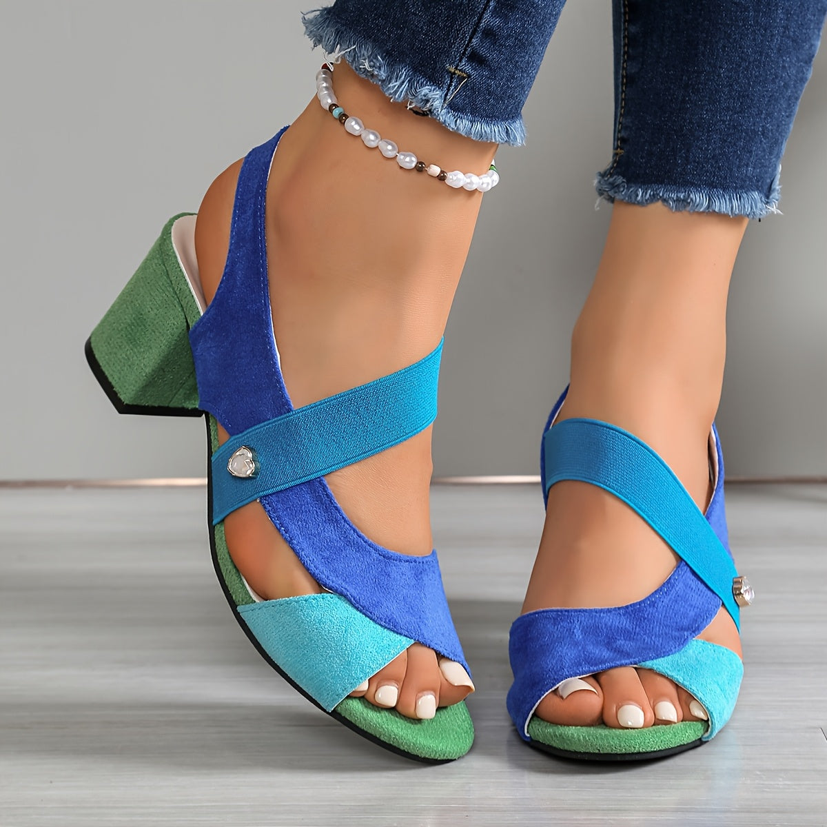 Azura | Ocean Blue Block Heel Sandals