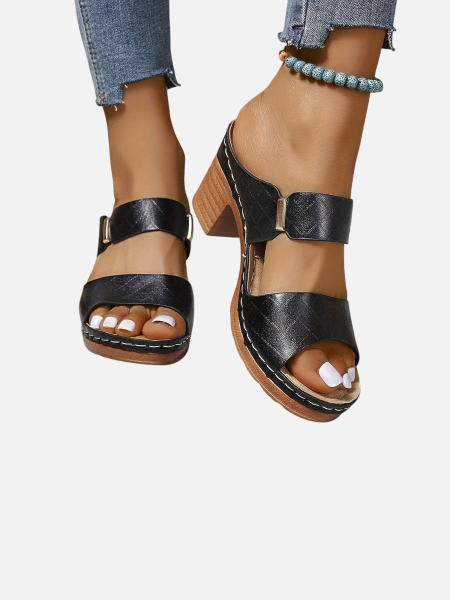 Salma | Quilted Block Heel Sandals with Cushioned Footbed