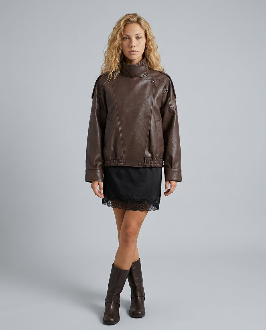 Opal | Asymmetric Zip Relaxed Faux Leather Jacket