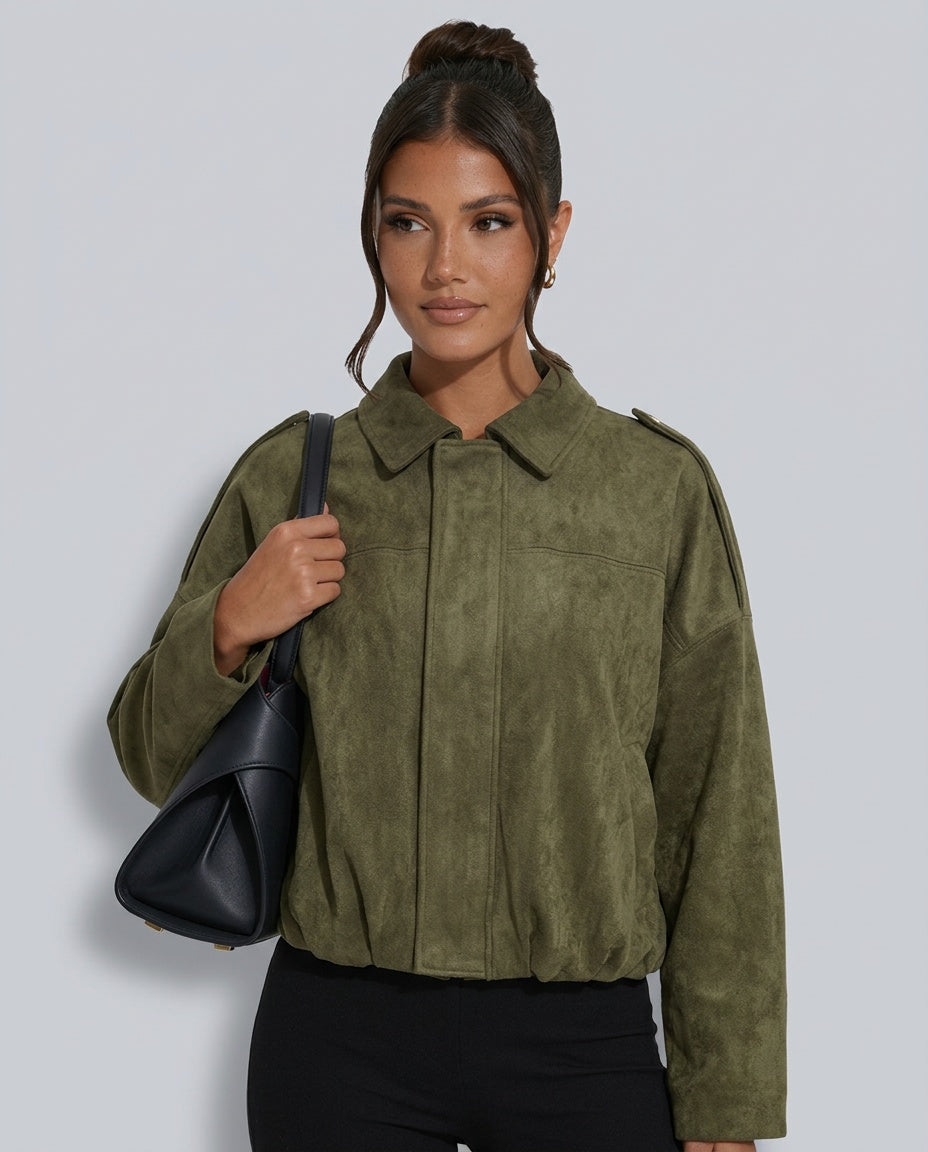Ruby | Oversized Zip Front Faux Suede Jacket