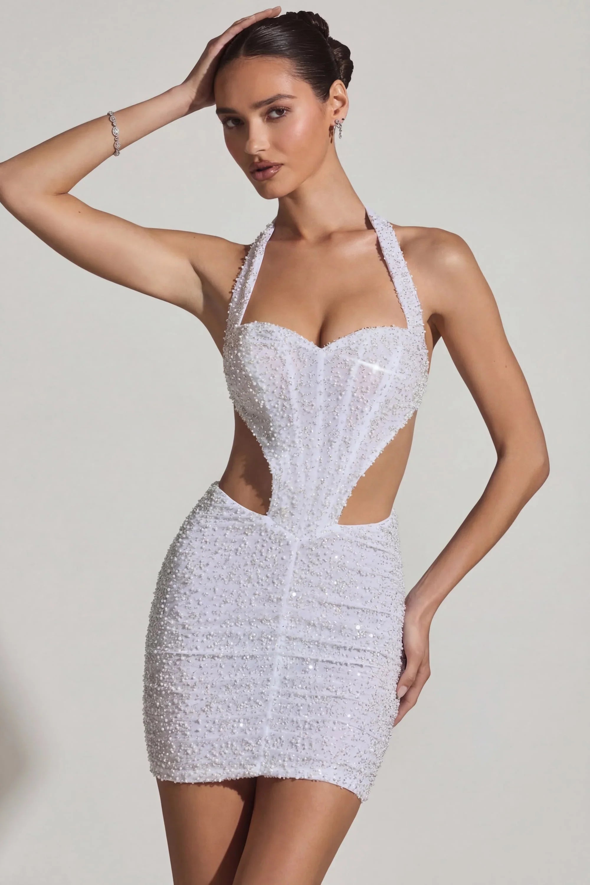 Camila | Embellished Cut-Out Halterneck Mini Dress