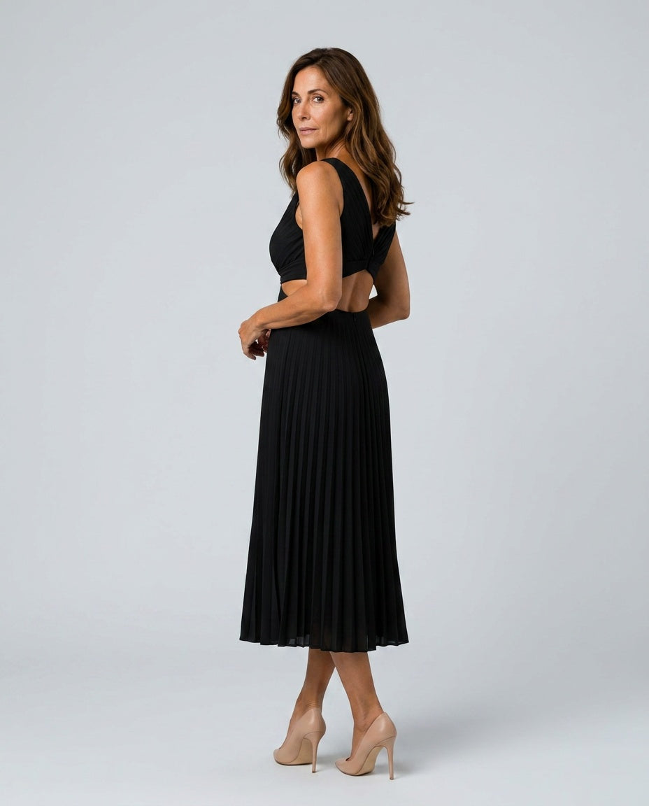 Harlow | V-Neck Pleated Midi Dress