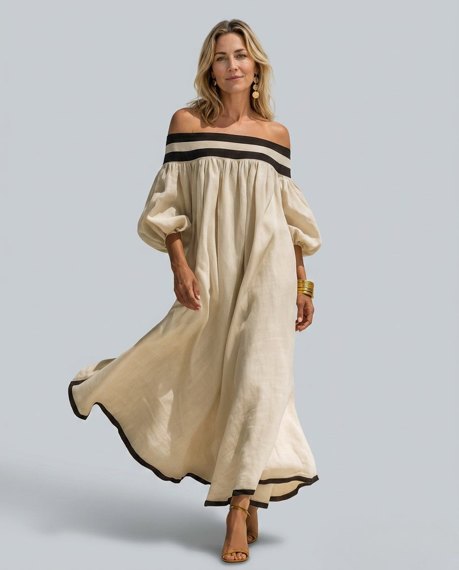 Solara | Loose Fit Colour Block Off-Shoulder Maxi Dress