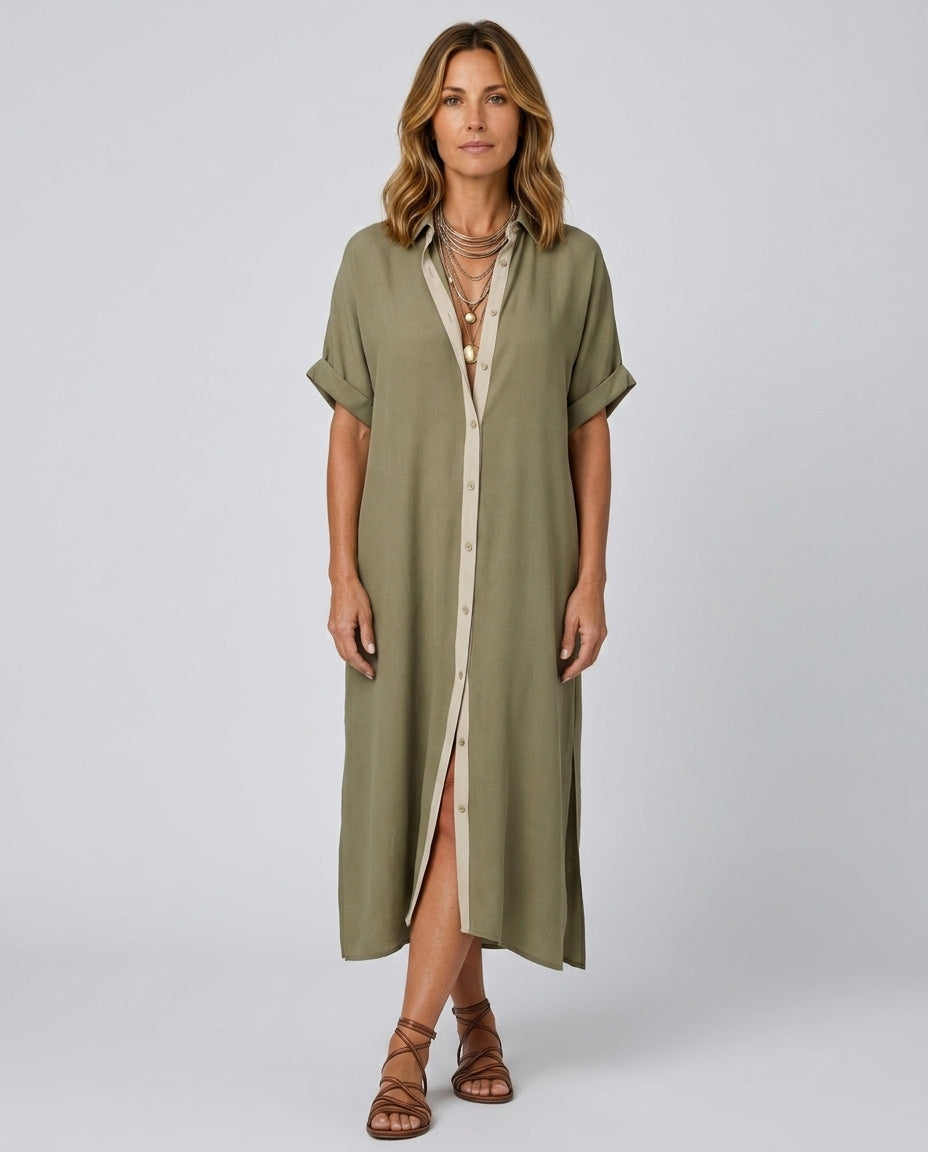 Ines | Flowy Button-Up Shirt Midi Dress