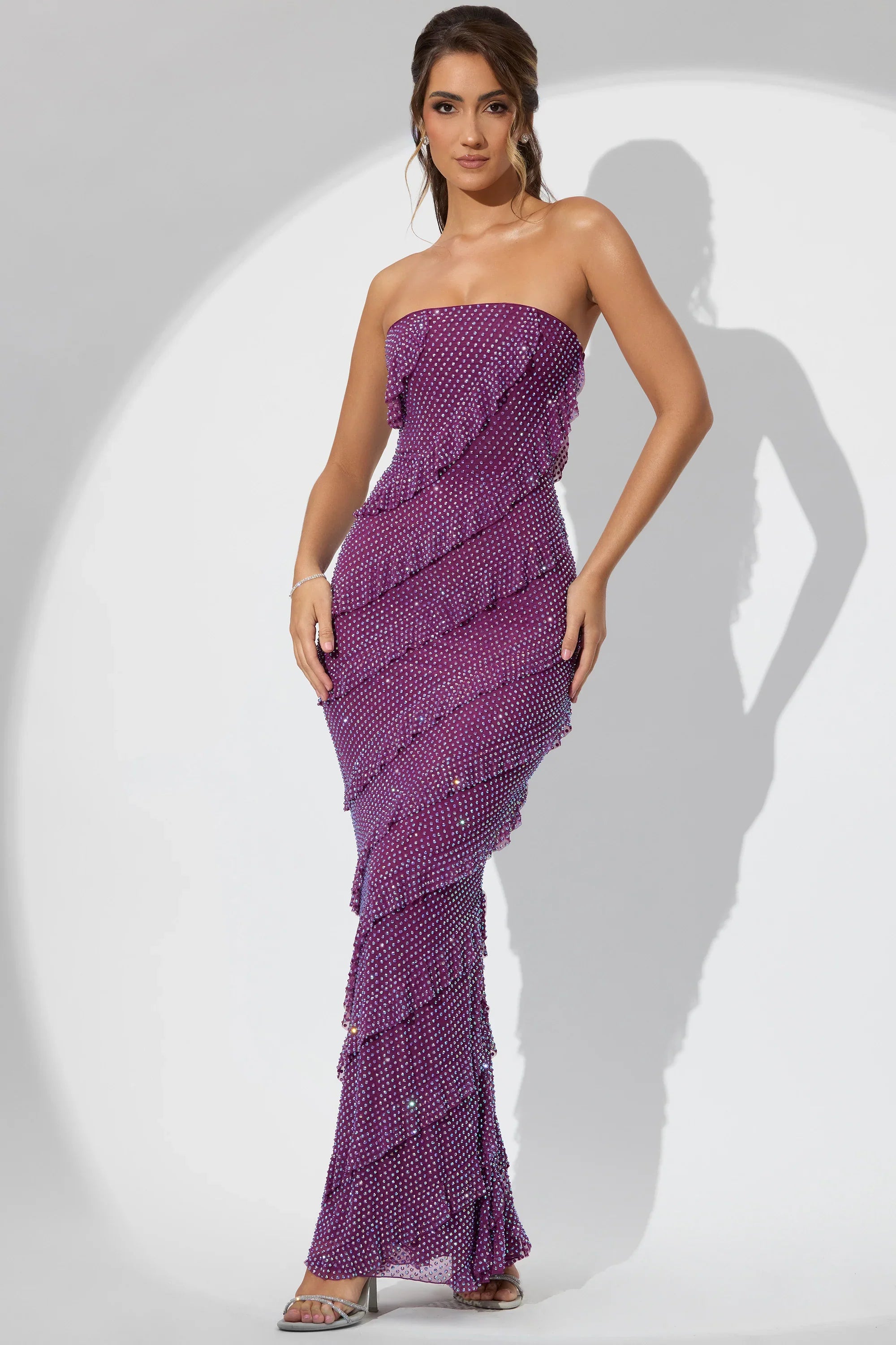 Pia | Embellished Bandeau Ruffle Maxi Dress