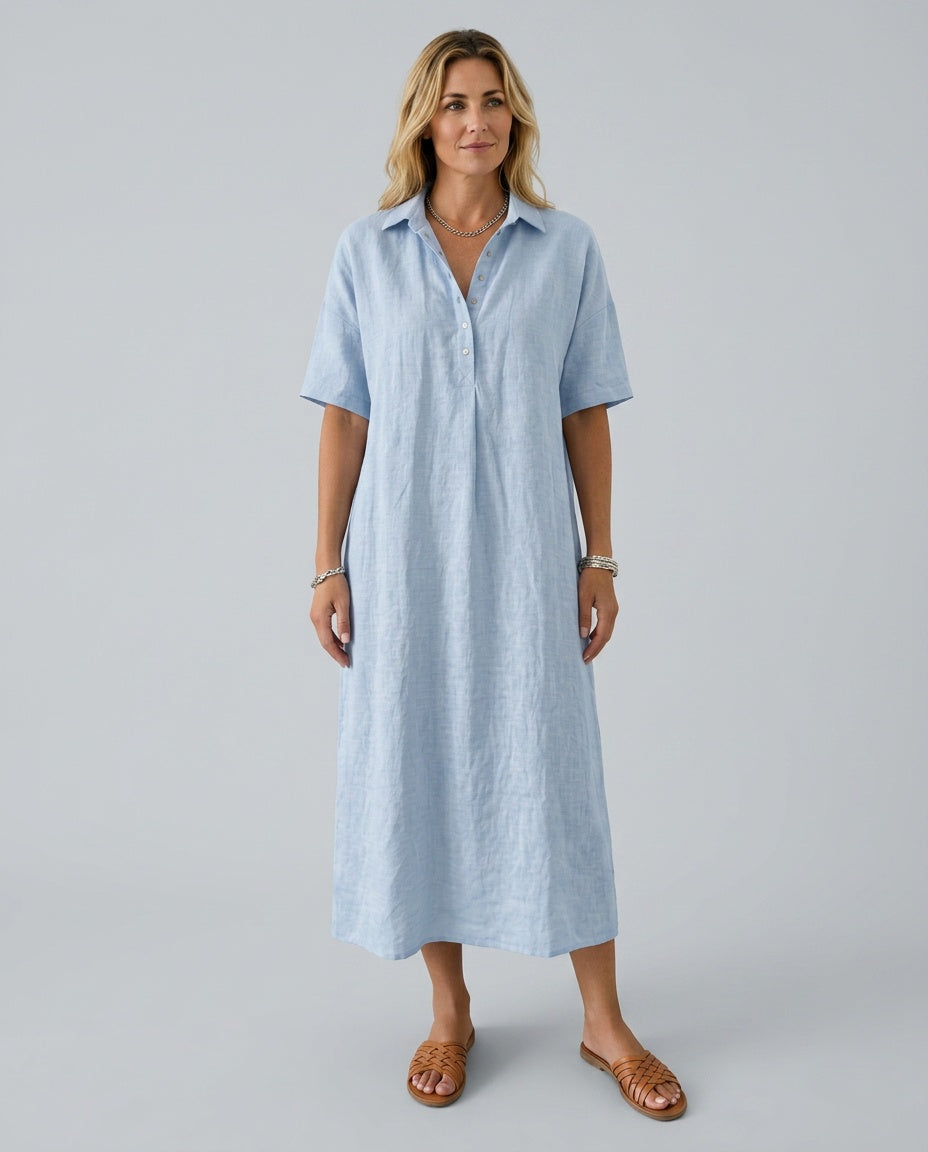 Iovelle | Relaxed Polo Cotton-Linen Midi Dress
