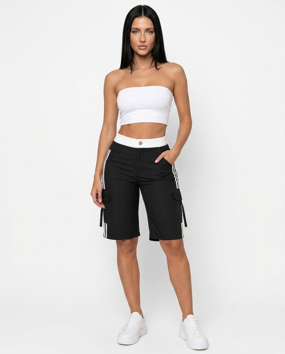 Antonella | Cargo Bermuda Shorts with Contrast Waistband