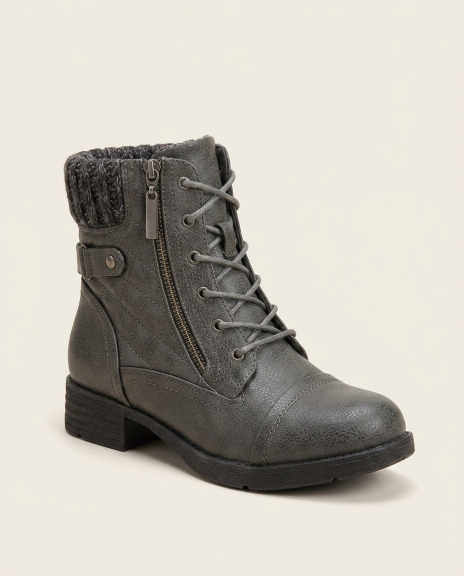 Ancona | Block Heel Leather-Look Ankle Boots