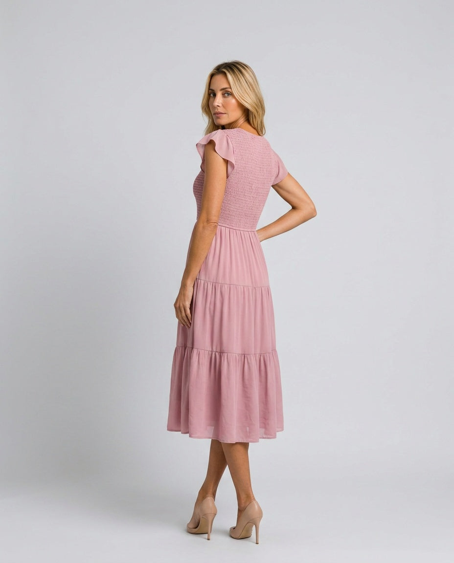 Camila | Flutter Sleeve Flowy A-Line Midi Dress
