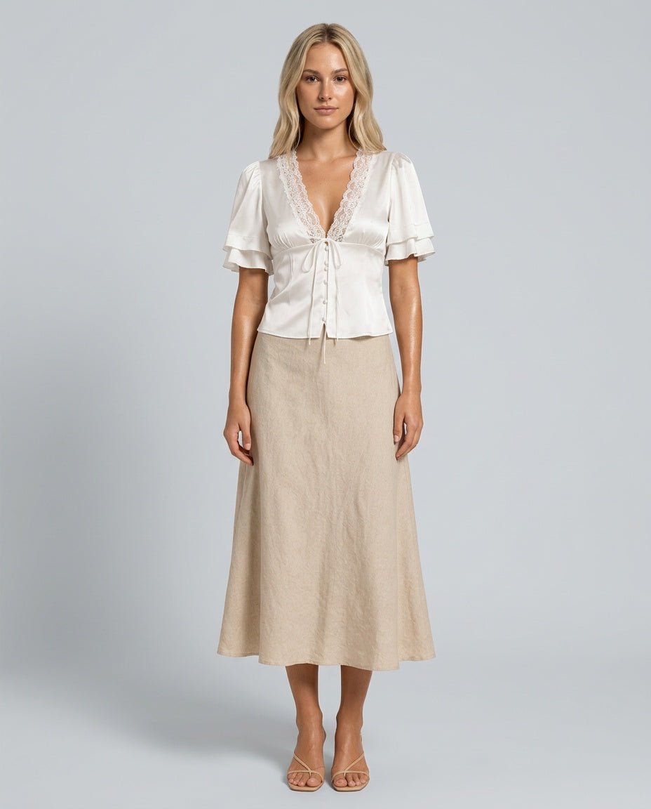 Isabela | Slim Fit Lace Detail Short Sleeve Top