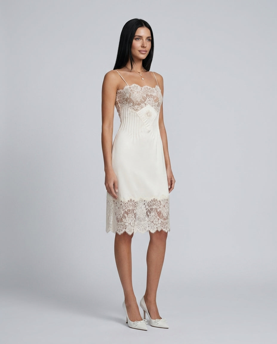 Amara | Floral Lace Panel Spaghetti Strap Mini Dress