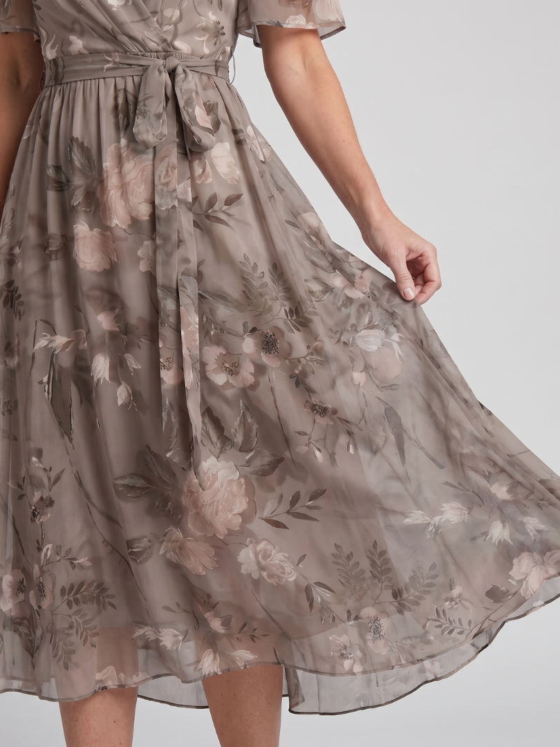 Hazel | Flutter Sleeve Gathered Waist Floral Midi Dress