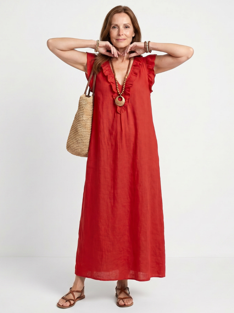Adara | Ruffle Trim Sleeveless Midi Dress