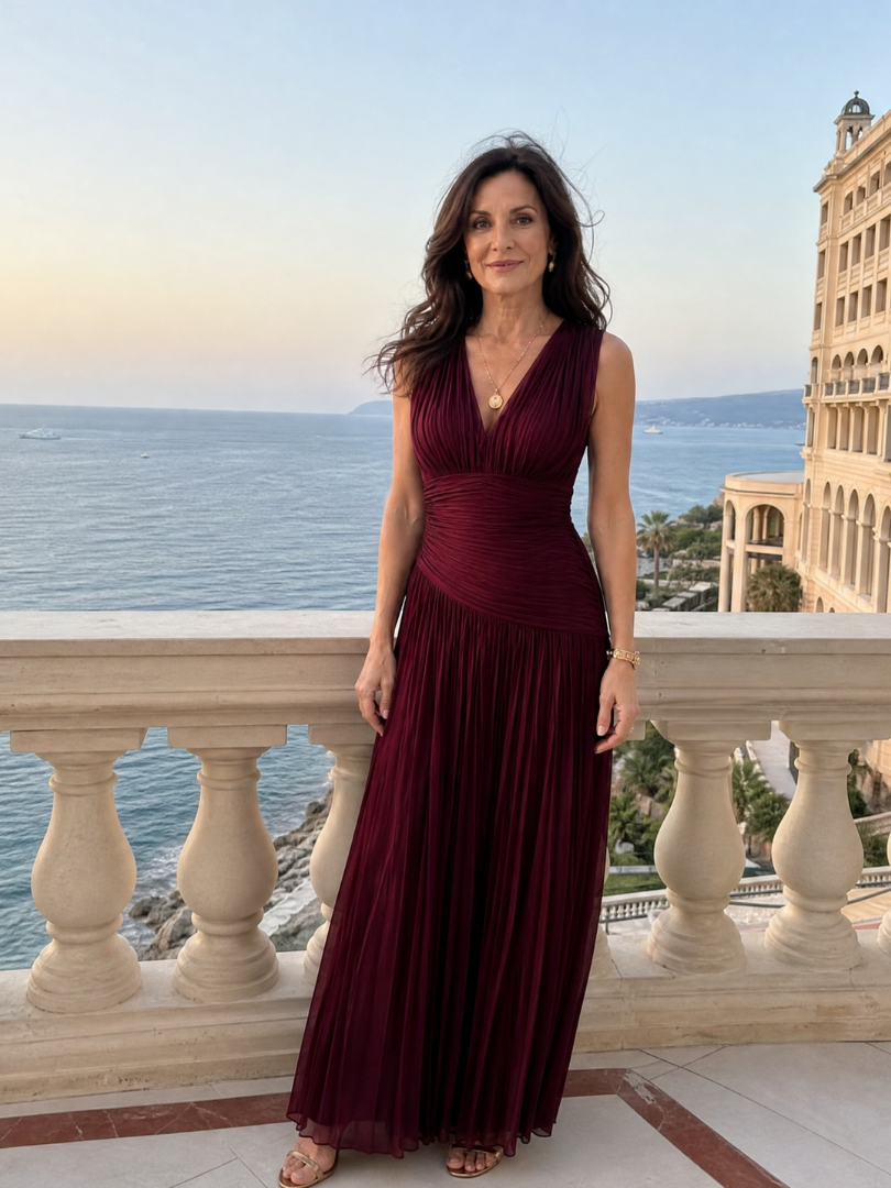 Camille | Sleeveless Pleated V-Neck Midi Dress