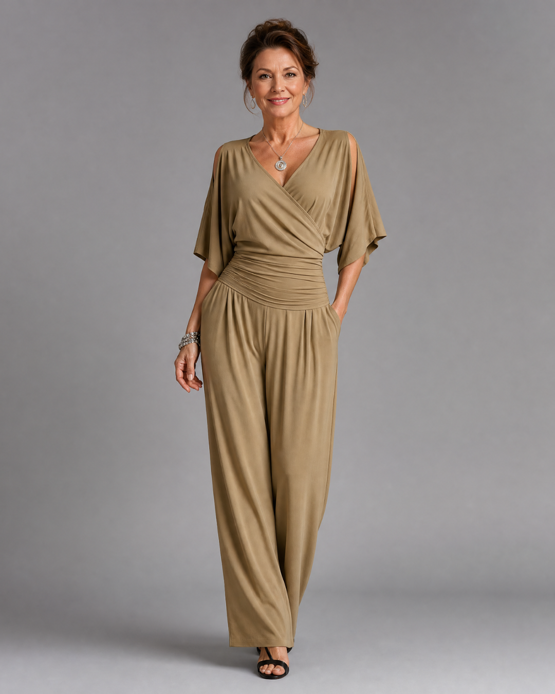 Una | Cold Shoulder Wrap Waist Relaxed Jumpsuit