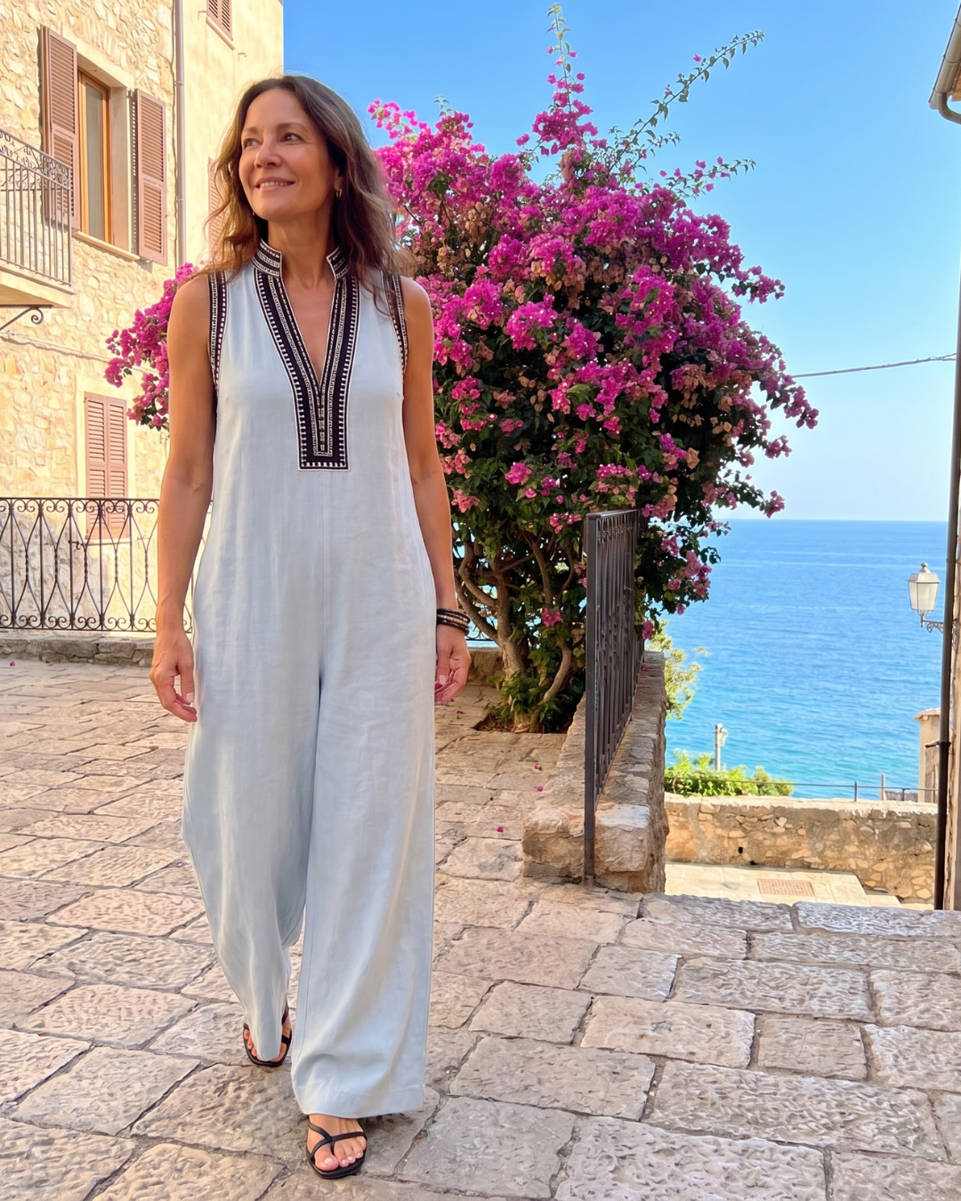 Velmira | Embroidered V-Neck Wide Leg Jumpsuit