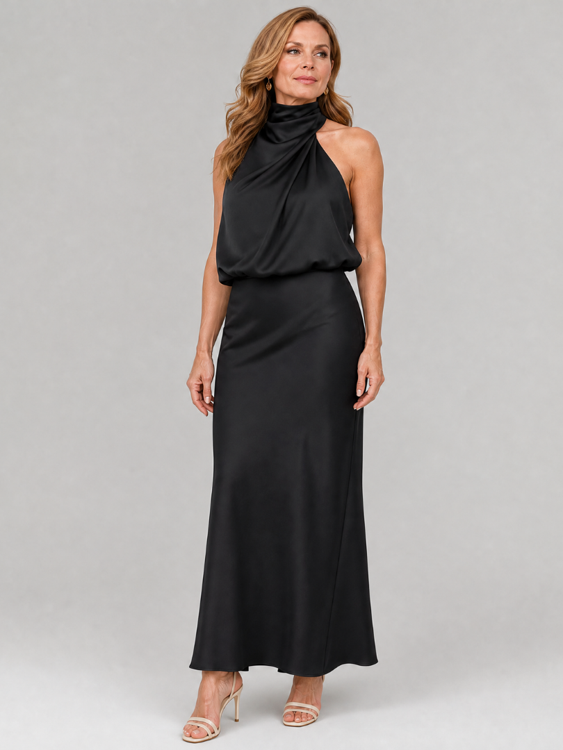 Helena | Sleeveless Draped Neck Midi Dress