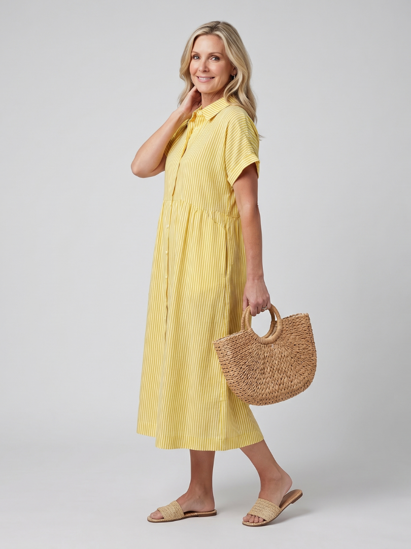 Anais | Short Sleeve Striped Midi Dress