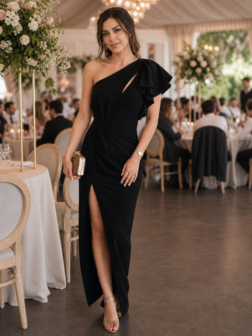 Mariana | One-Shoulder Draped Bodice Midi Dress