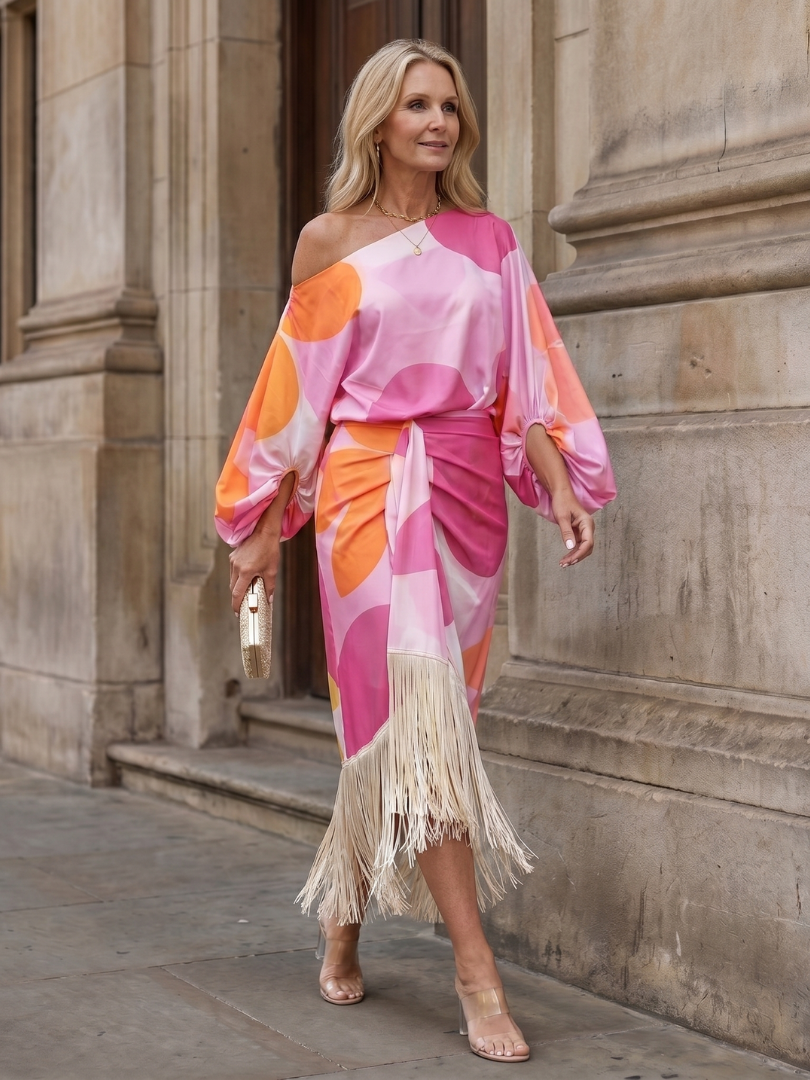 Koda | Abstract Print Fringe Hem Midi Dress