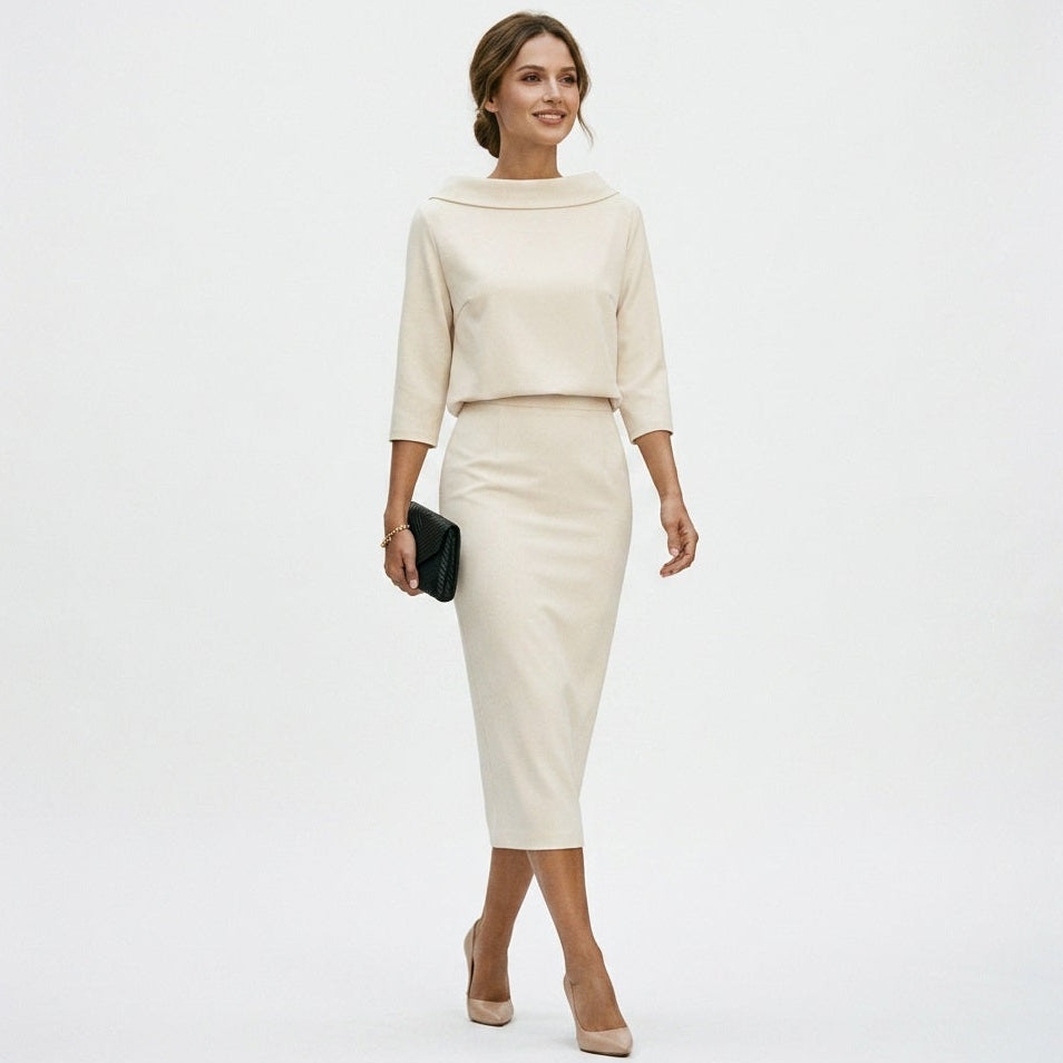 Alejandra | Boat Neck 3/4 Sleeve Midi Co-ord Set