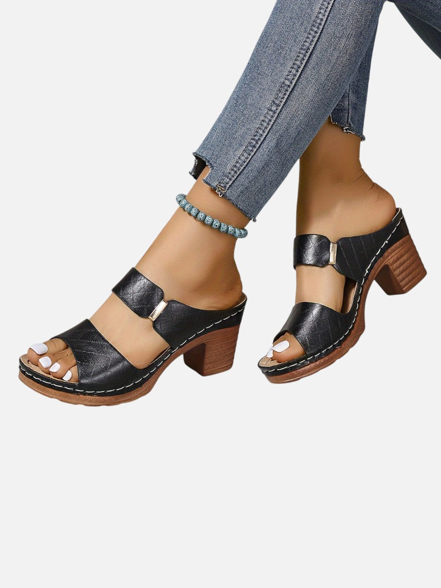 Salma | Quilted Block Heel Sandals with Cushioned Footbed