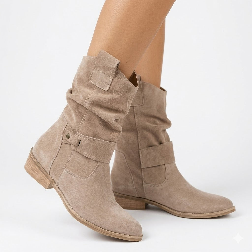 Frankie | Slouchy Suede-Look Western Ankle Boots