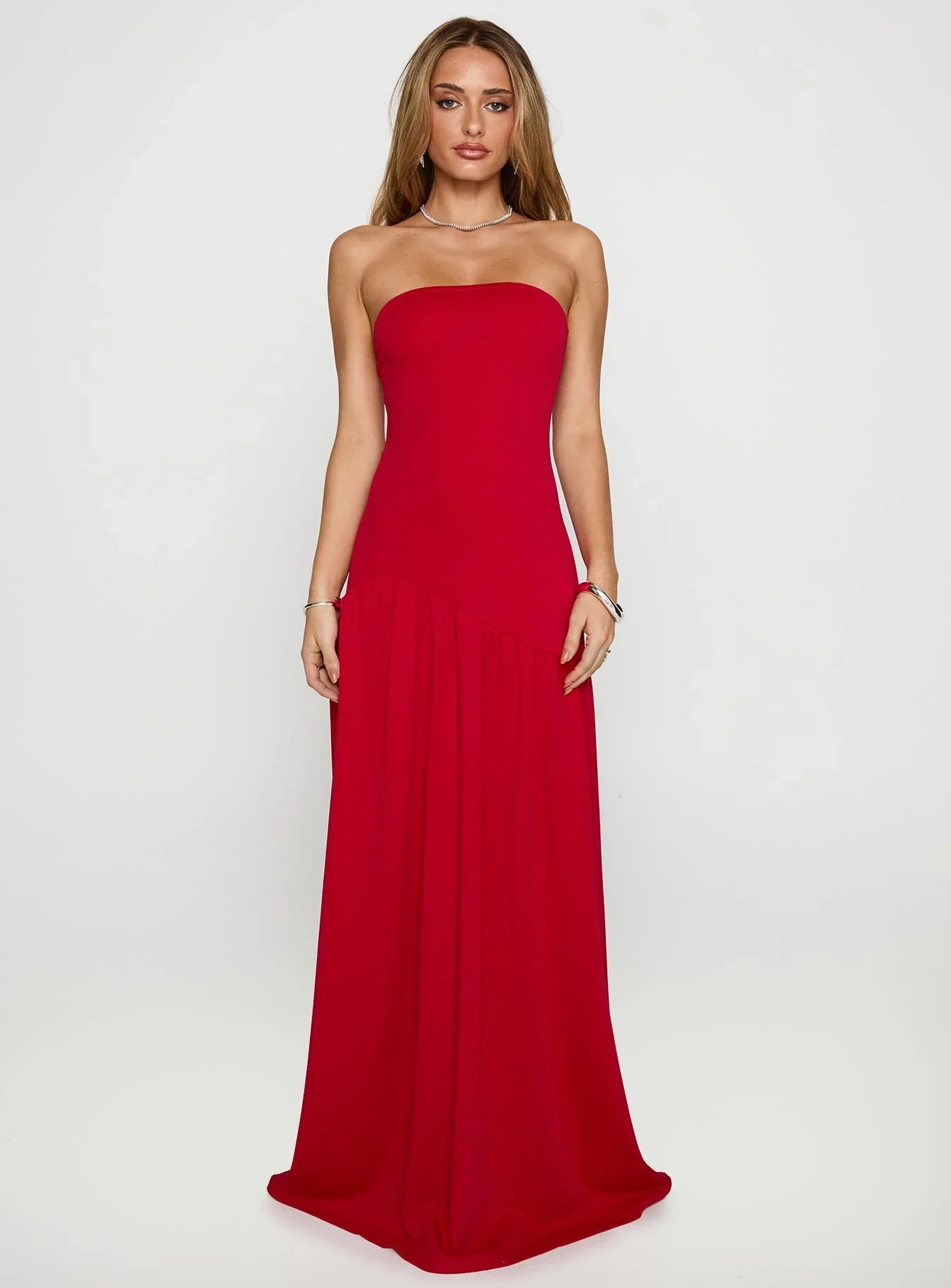 Greta | Strapless Pleated Maxi Dress