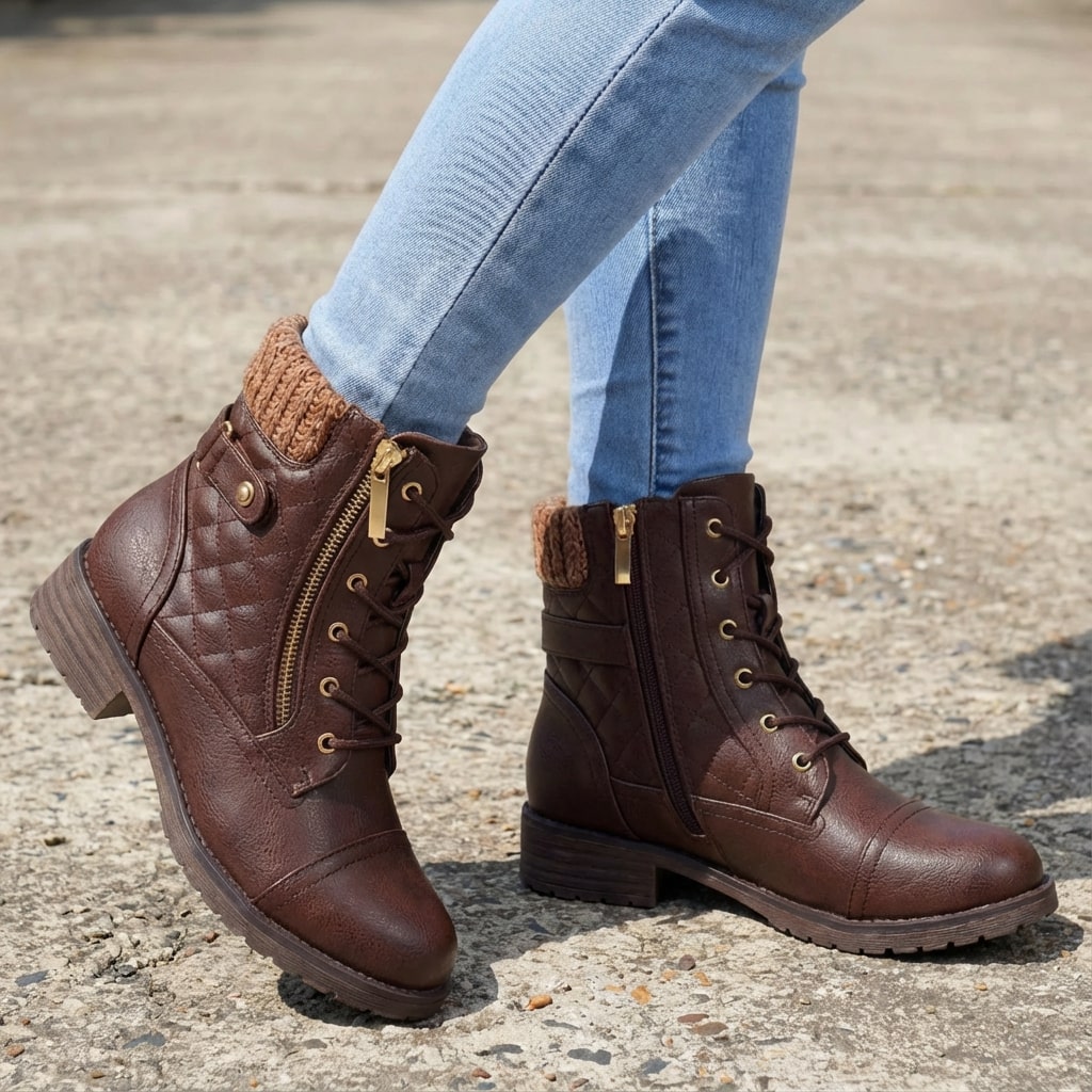 Ancona | Block Heel Leather-Look Ankle Boots