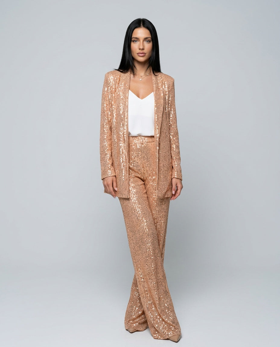 Romilly | Longline Sequin Cardigan & Wide Leg Trousers Co-ord Set