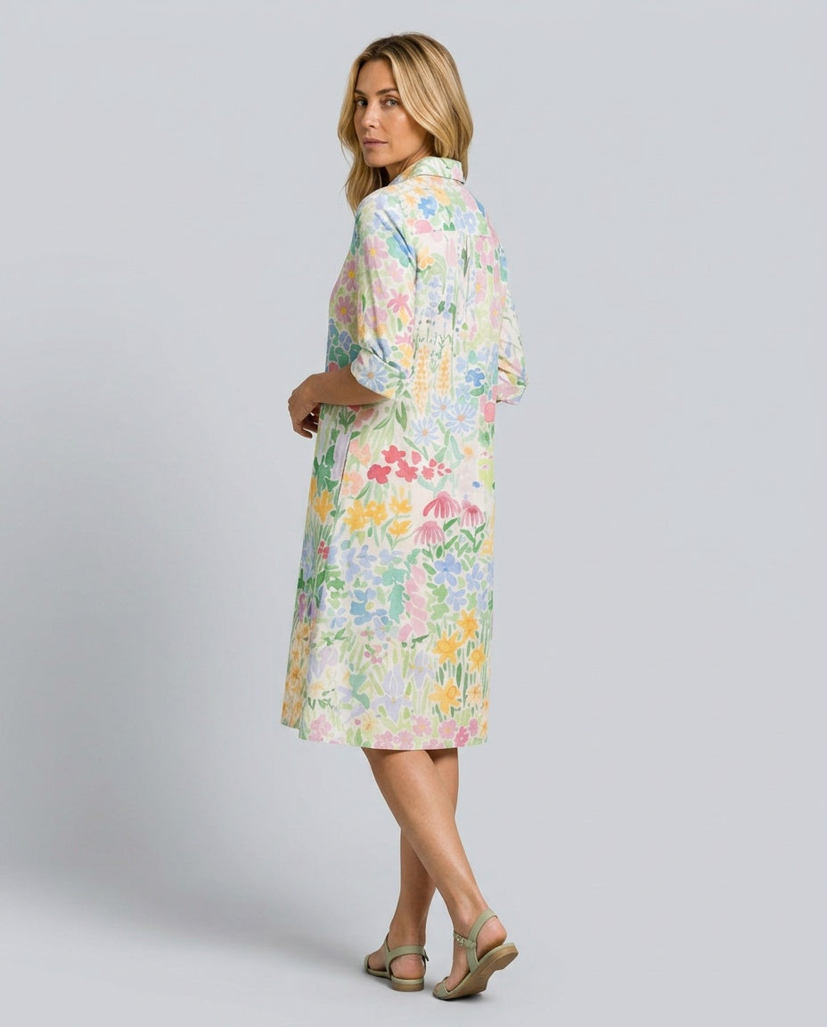 Leontine | Floral Print Collared Knee-Length Midi Dress