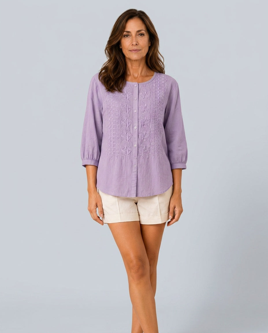 Hadley | Embroidered Button-Front Blouse