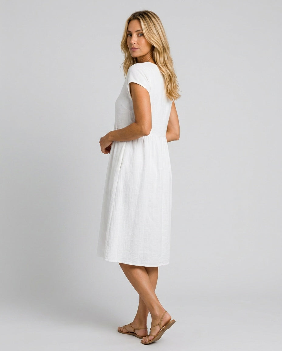 Marley | Short Sleeve Knee-Length Pocket Midi Dress