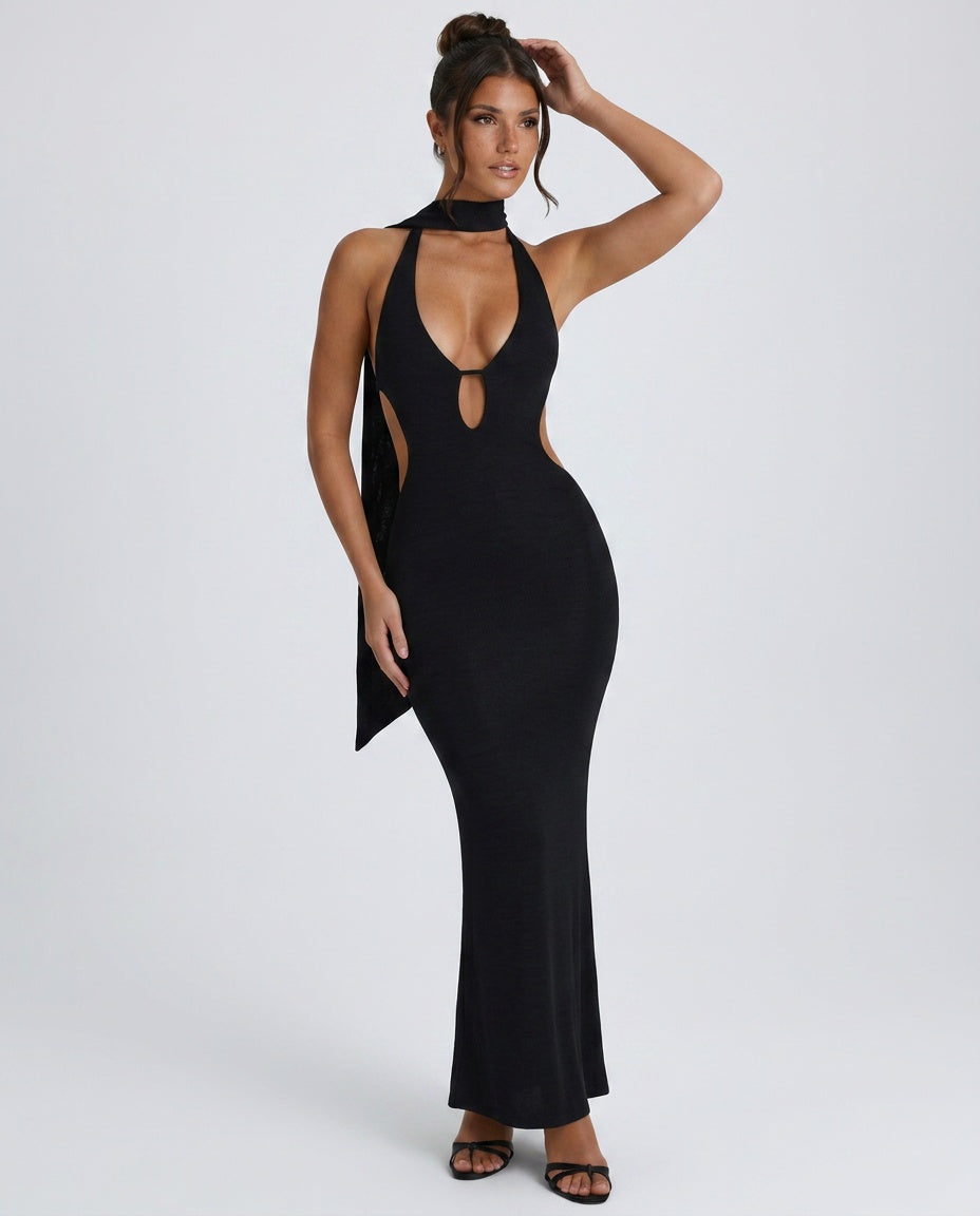 Micaela | Cut-Out Halterneck Knit Maxi Dress