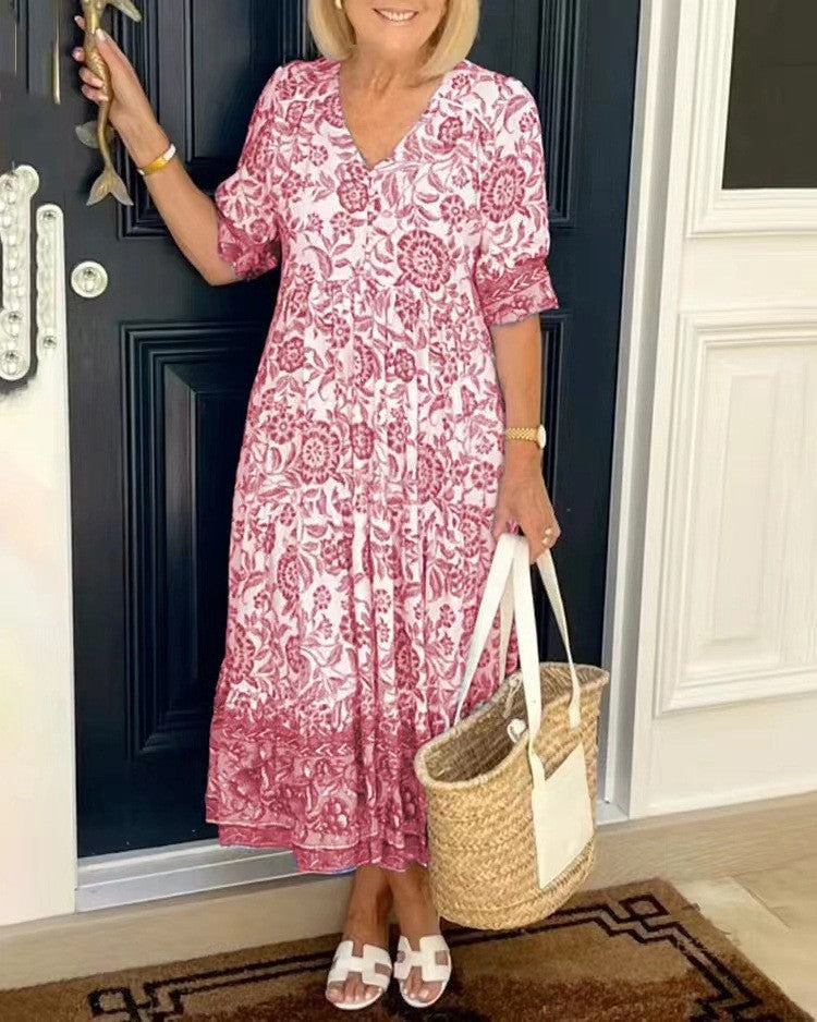 Kinsley | V-Neck Floral Print Midi Dress