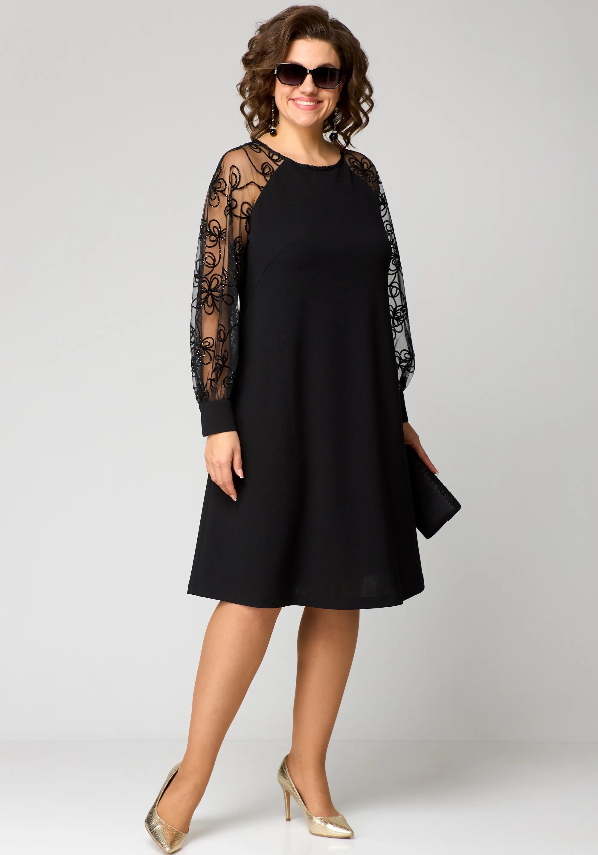 Naia | Long Lace Sleeve Midi Dress