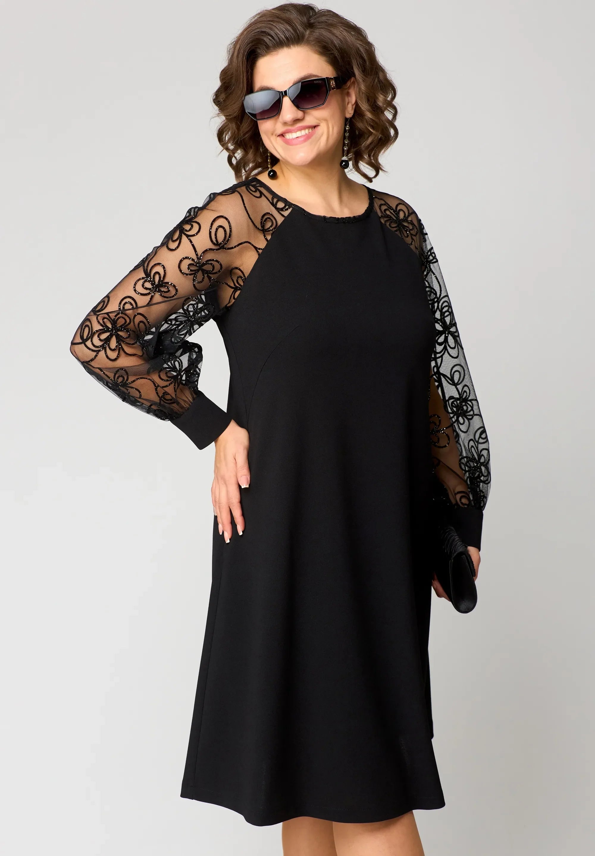 Naia | Long Lace Sleeve Midi Dress