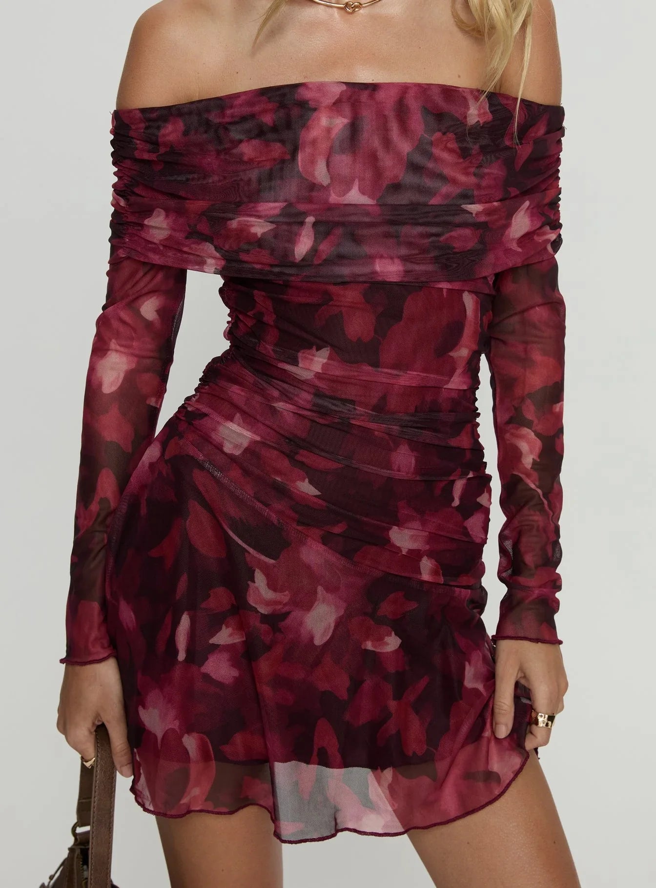 Saskia | Off Shoulder Long Sleeve Floral Mini Dress