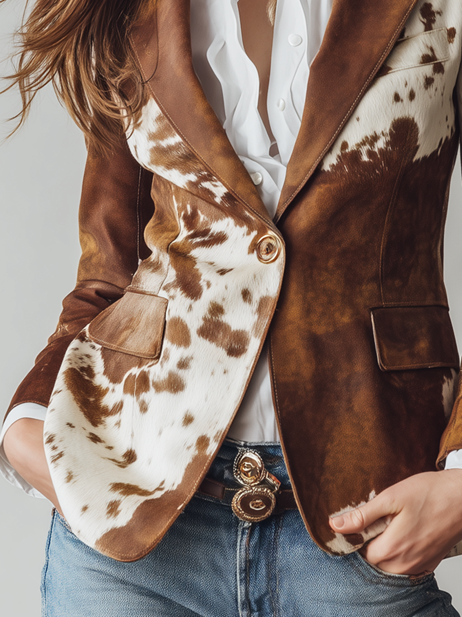 Fleur | Long Sleeve Cow Print Structured Blazer