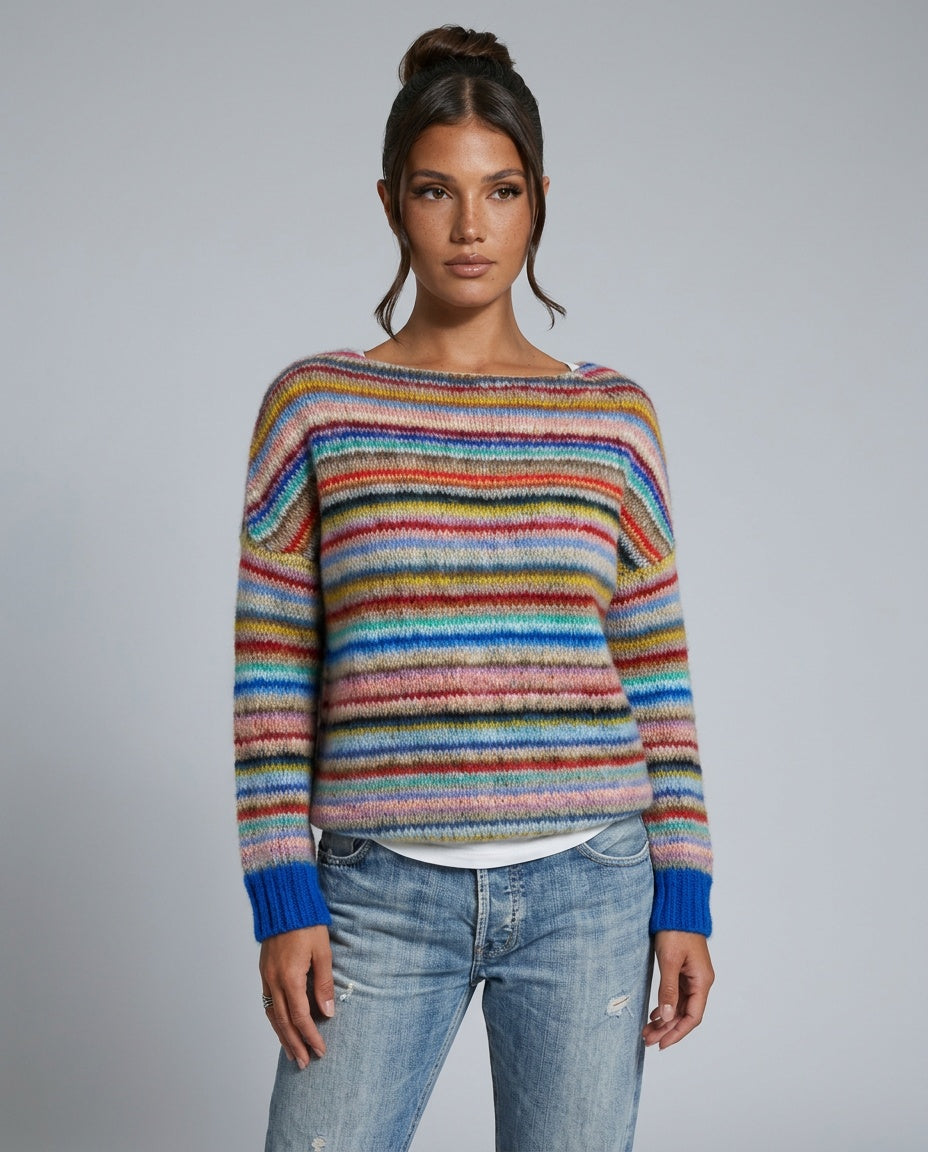 Pippa | Rainbow Stripe Crew Neck Knit Jumper