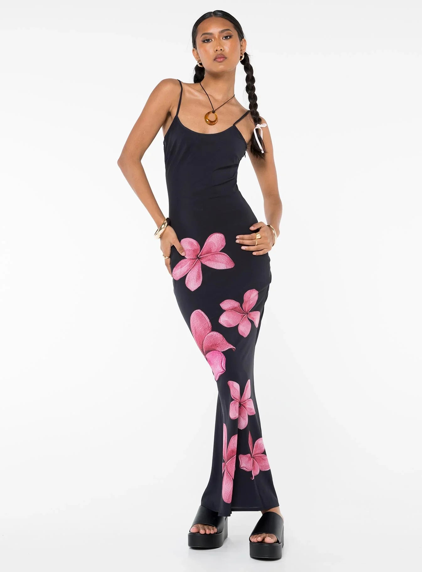 Katrine | Floral Mesh Scoop Neck Maxi Dress