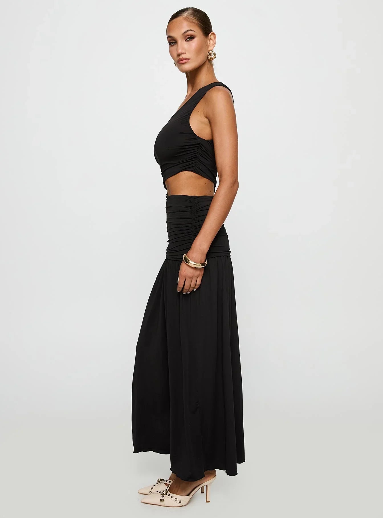 Harlow | Ruched Cut-Out High Split Maxi Dress