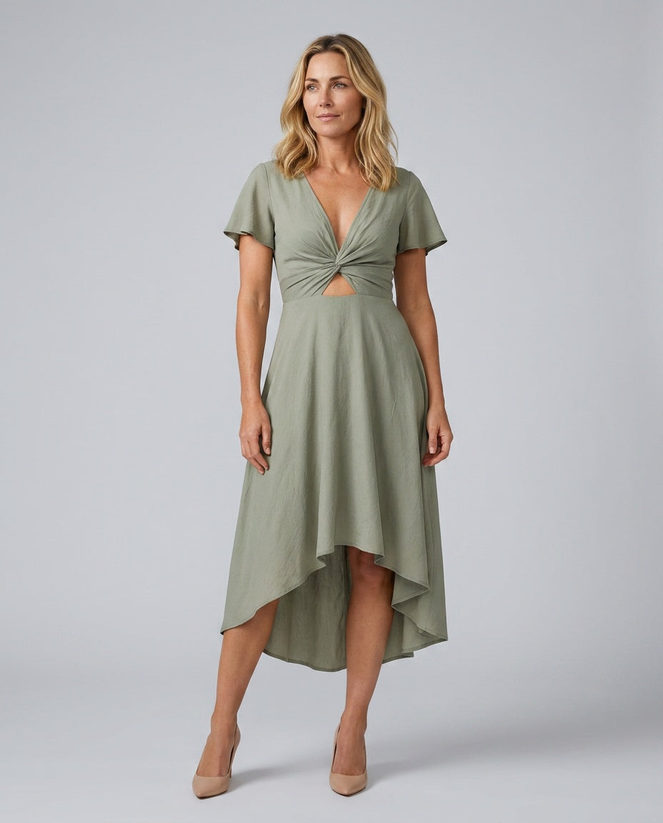 Paige | Wrap Asymmetric Hem Midi Dress