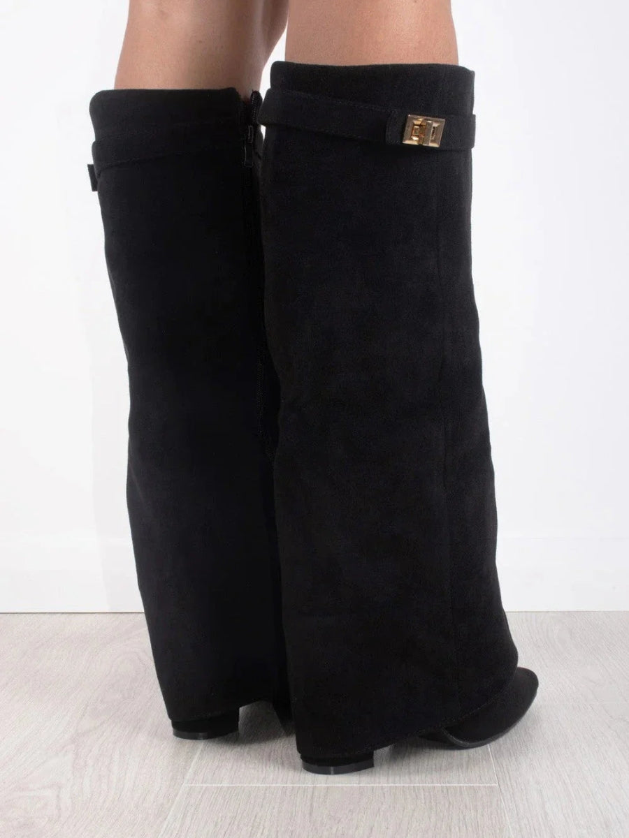 Montleigh | Suede-Look Fold-Over Boots with Golden Detail