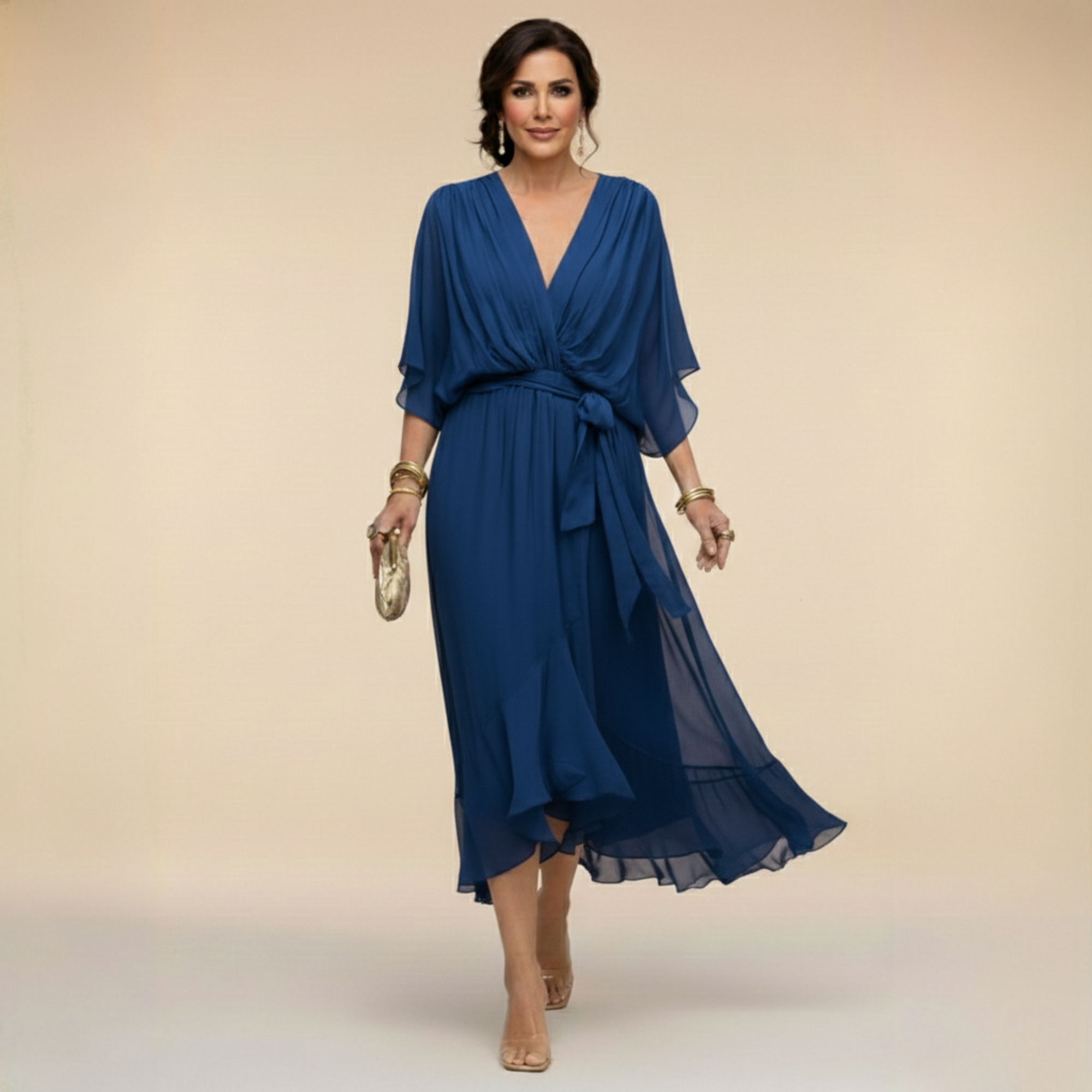Sawyer | Soft V-Neck Flowy Midi Dress