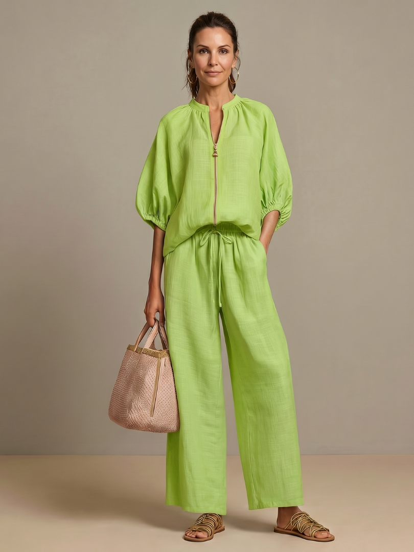 Isabela | Zip Front Blouson Top Wide Leg Co-ord Set