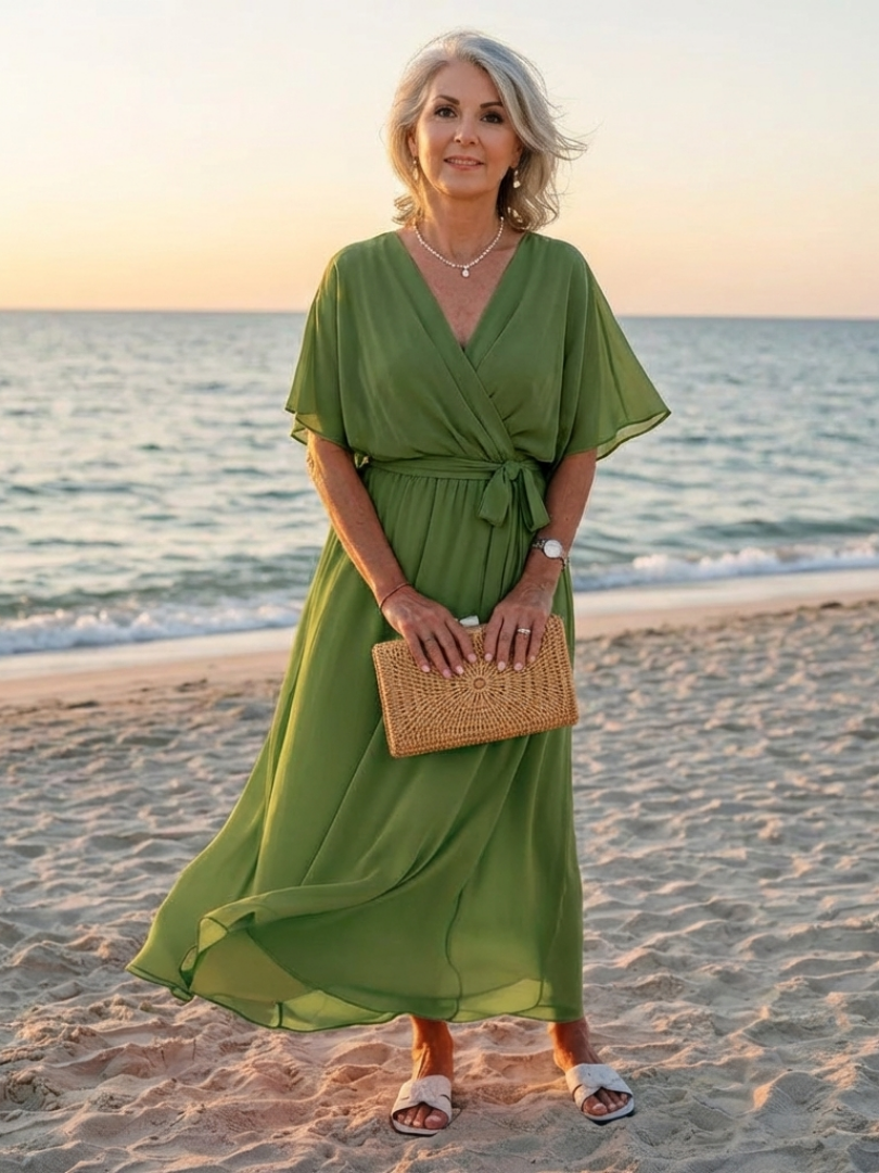 Delphine | V-Neck Draped Waist Tie Midi Dress
