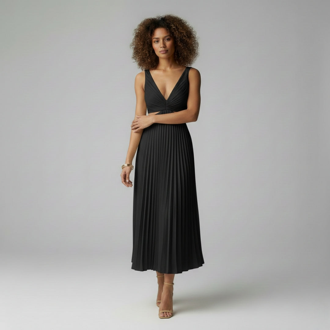 Harlow | V-Neck Pleated Midi Dress