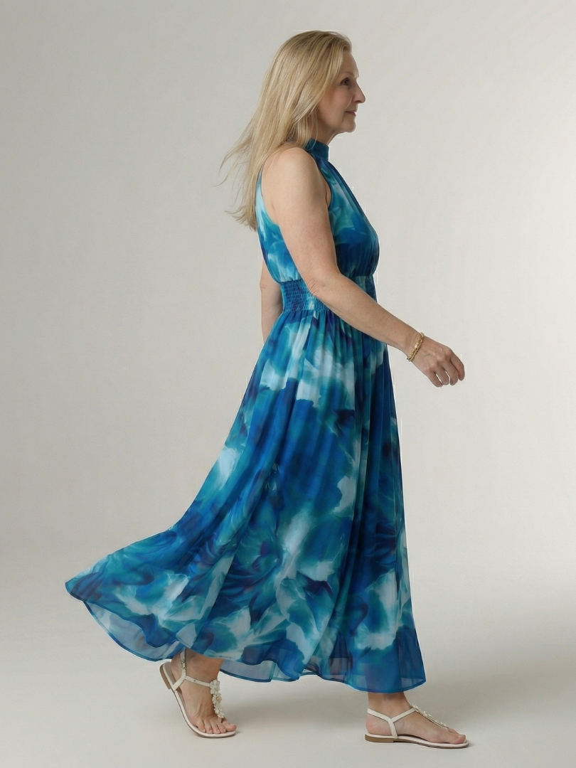 Niamh | Gathered Halter Flowy Midi Dress