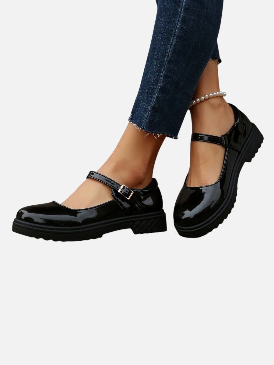 Una | Glossy Leather-Look Mary Jane Loafers